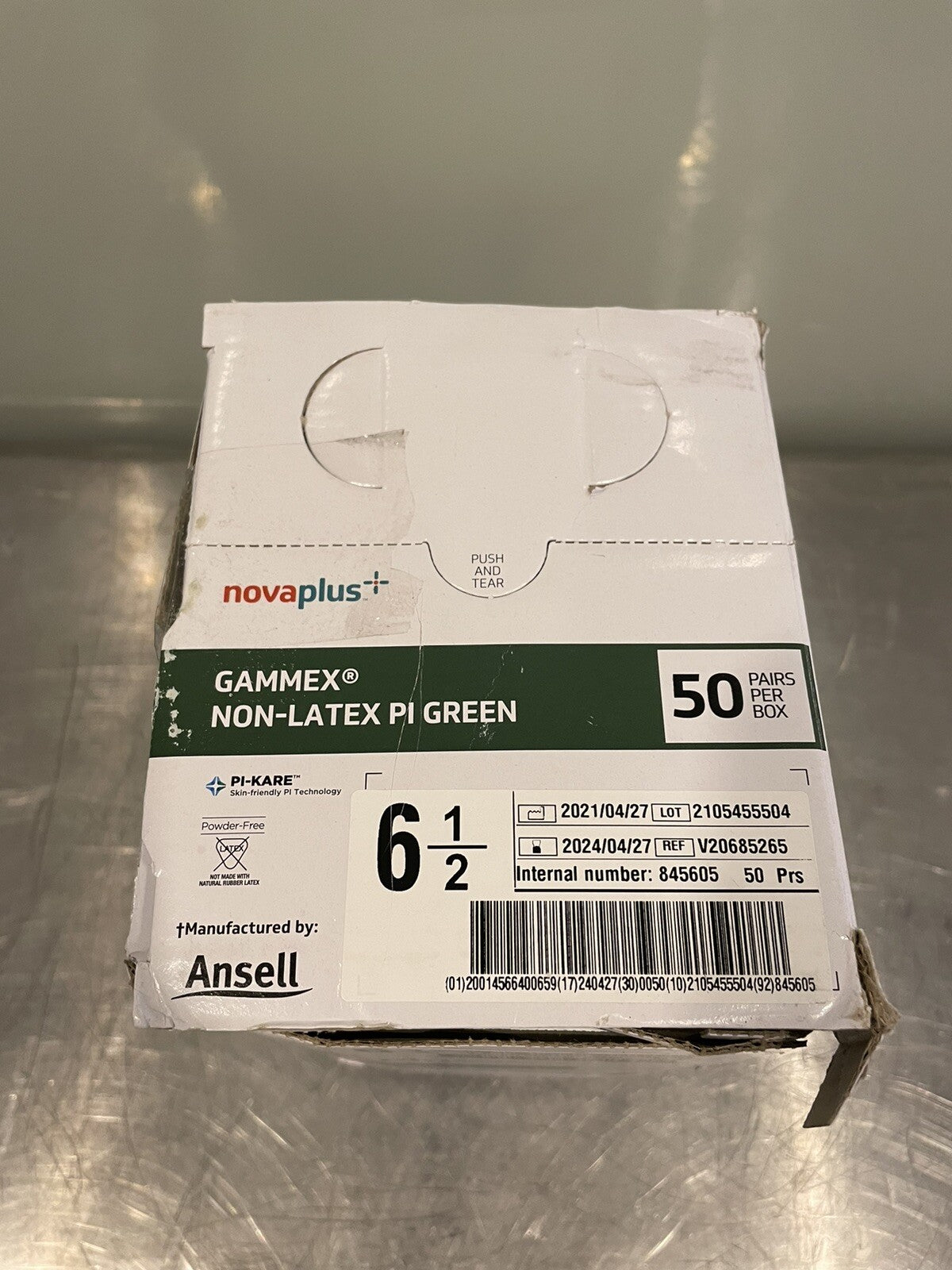 NovaPlus V20685265 Ansell Gammex PI Green Glove Sz 6.5 41 Pair Polyisoprene NEW!