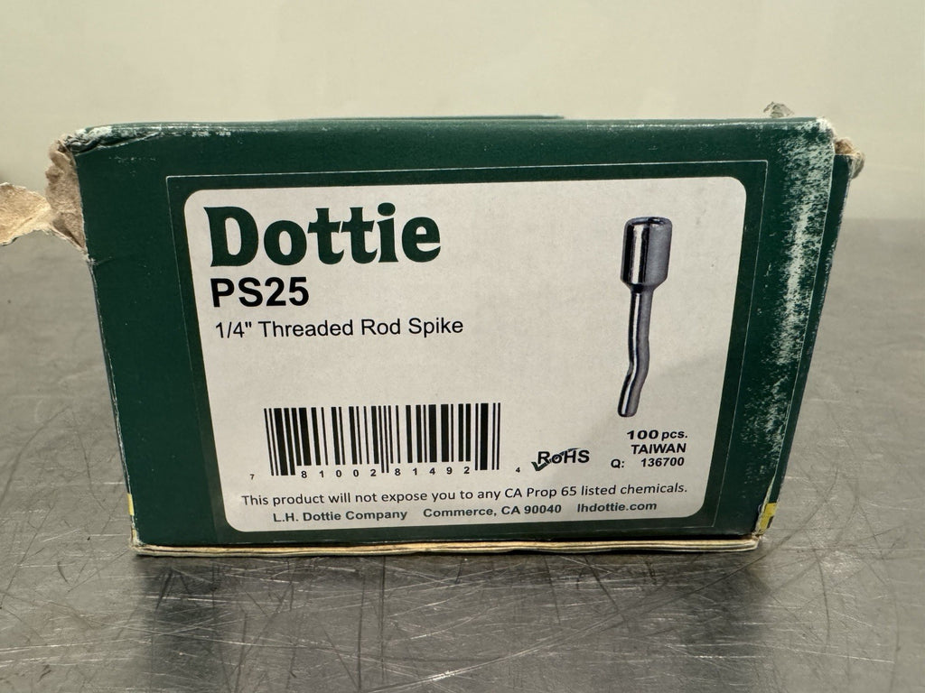 Dottie PS25 1/4” Threaded Rod Spike 100 PACK Zinc Plated NEW! FREE SHIPPING!