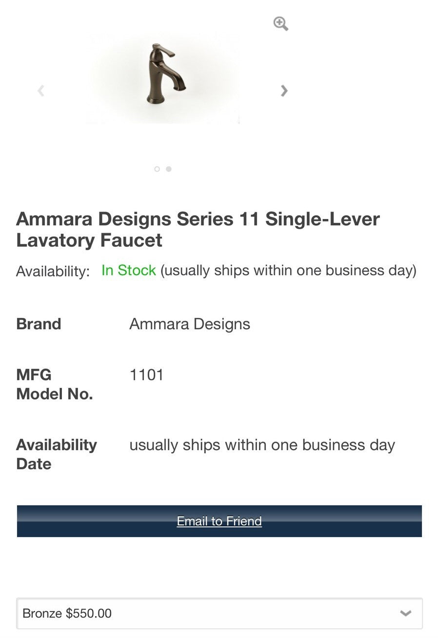 Ammara Designs 11-01-BZ Bronze Single Hole Faucet With Push Drain