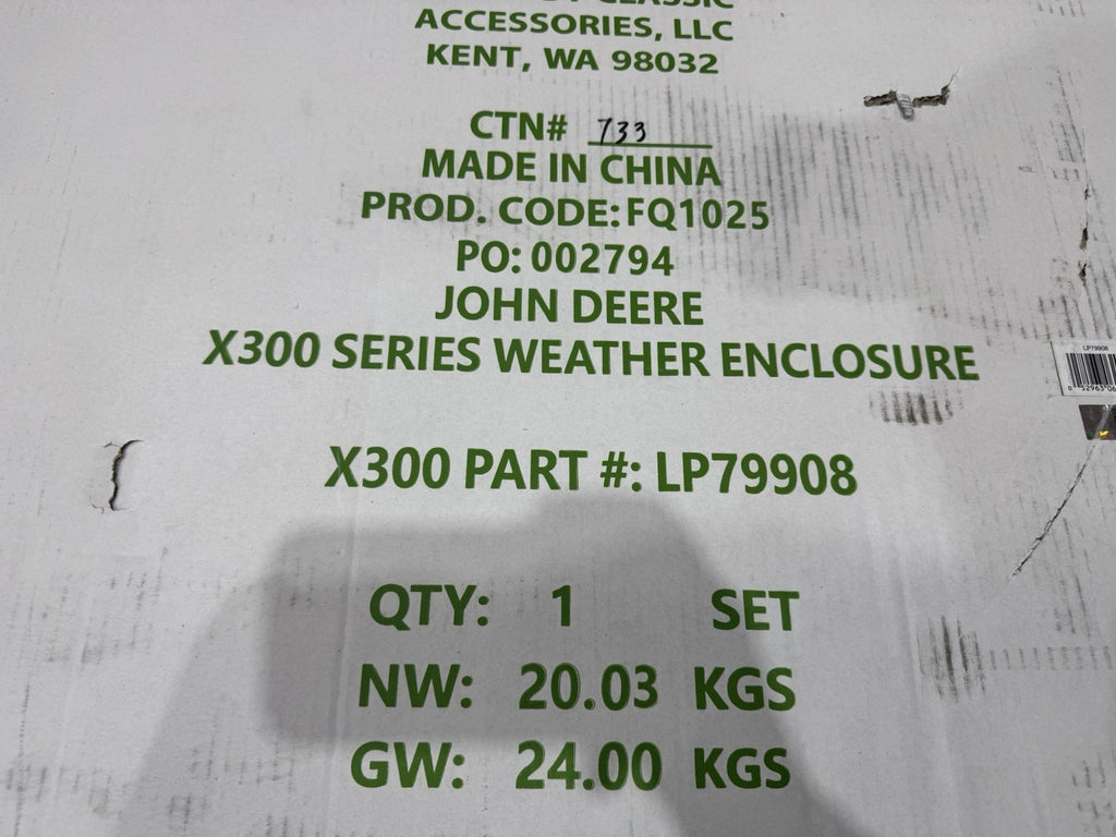 John Deere LP79908 Tractor Weather Enclosure X300 Series NEW IN BOX! SHIPS FREE!