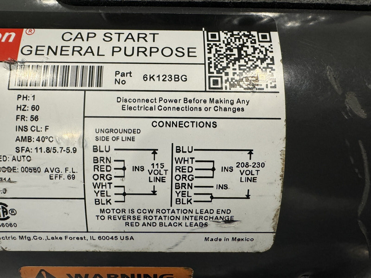 Dayton 6K123BG Motor 3/4HP 115/208-230V 1725 RPM 1PH NEW! FREE SHIPPING!