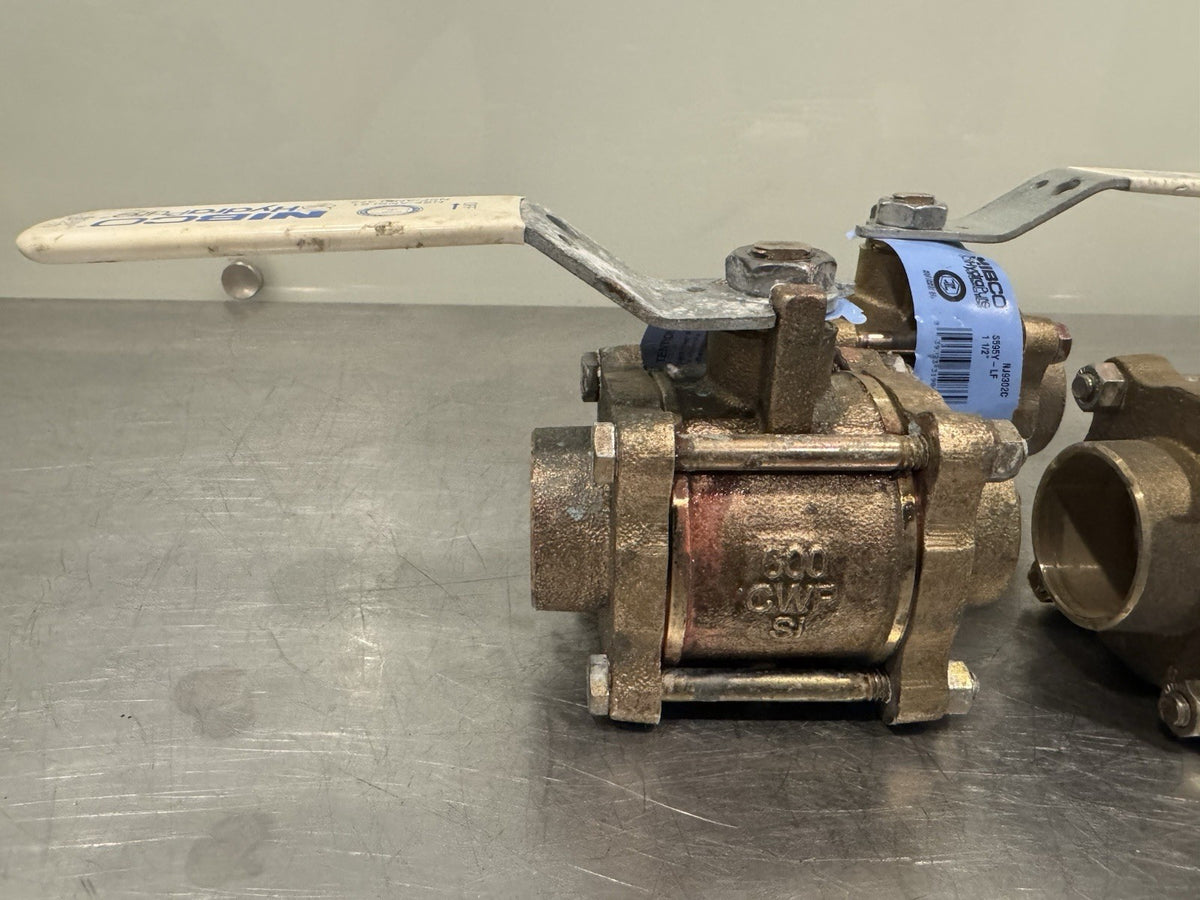 Nibco S595Y-LF 1-1/2” Full Port Ball Valve Bronze 1.5” Female Solder NEW!