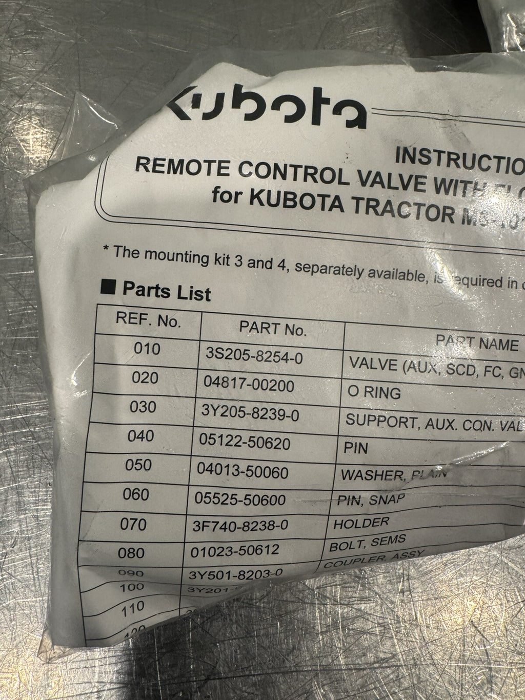 Kubota 3S505-97811 M7683A SCD FC VALVE KIT Auxiliary Control NEW IN BOX!
