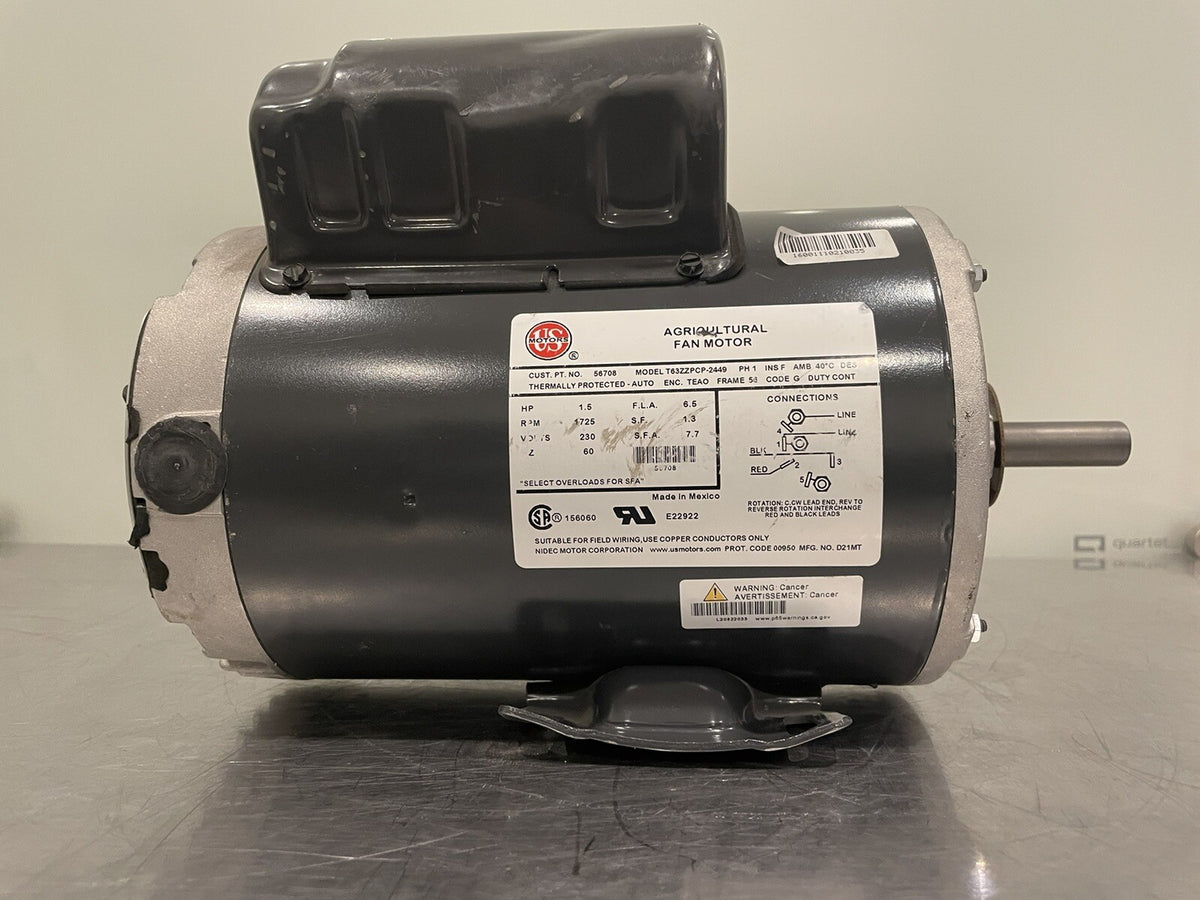 US Motors D21MT Electric Motor 56708 High Torque T63ZZPCP-2449 1.5HP 1725 RPM