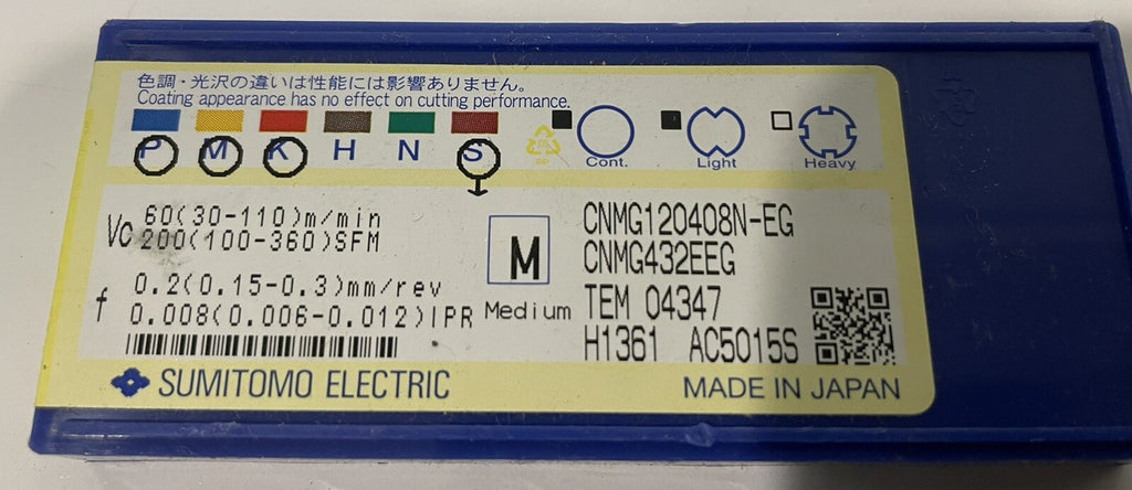 Sumitomo CNMG120408N-EG Turning Inserts 10 PACK AC5015S NEW! FREE SHIPPING!