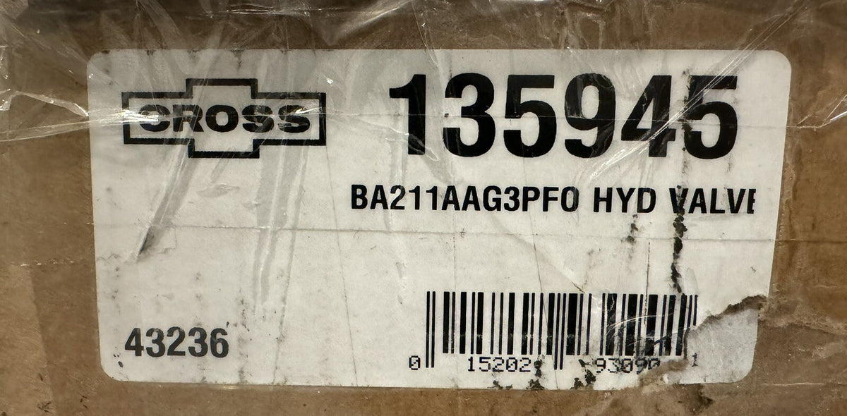 Cross Mfg 135945 Hydraulic Valve Assy BA211AAG3PF0 NEW IN BOX! FREE SHIPPING!