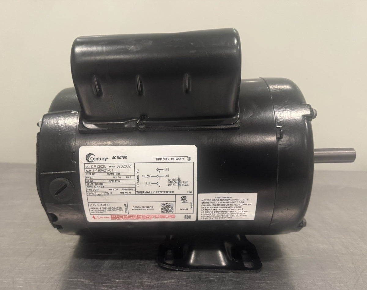 Century CP1302L Air Compressor Motor 3HP 208-230V 3450 RPM NEW! FREE SHIPPING!