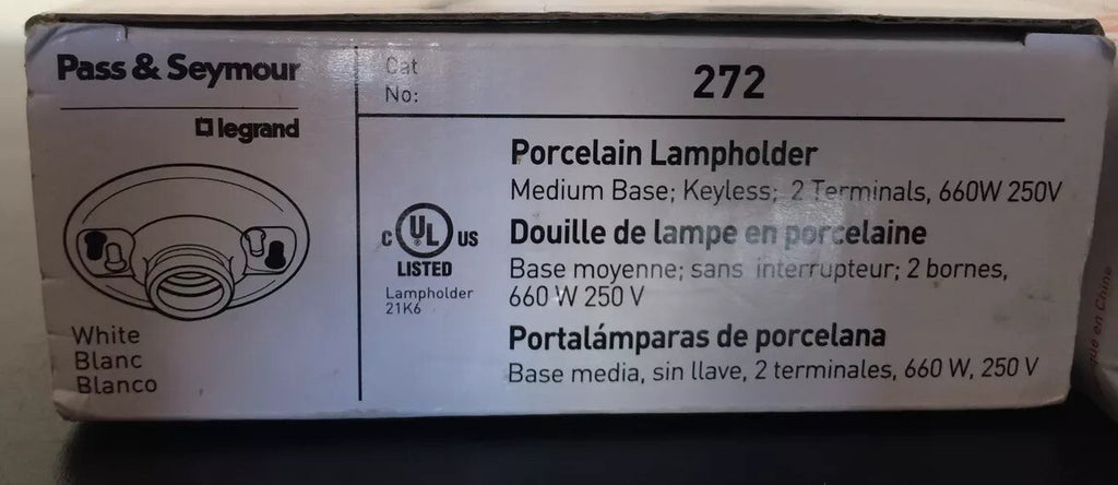 2 Pass And Seymour White Porcelain Lampholder Keyless 660w Cat No. 272