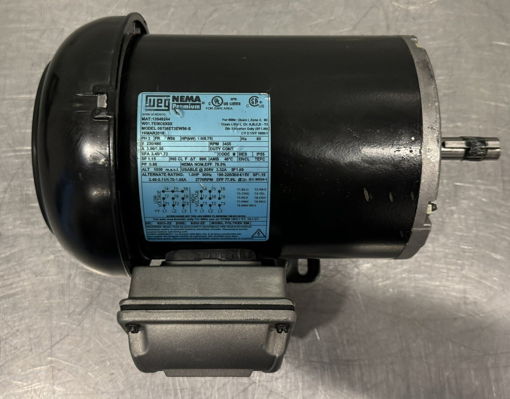 WEG 00136ET3EW56-S Electric Motor 1HP 230/460V 3435 RPM 3PH NEW! FREE SHIPPING!
