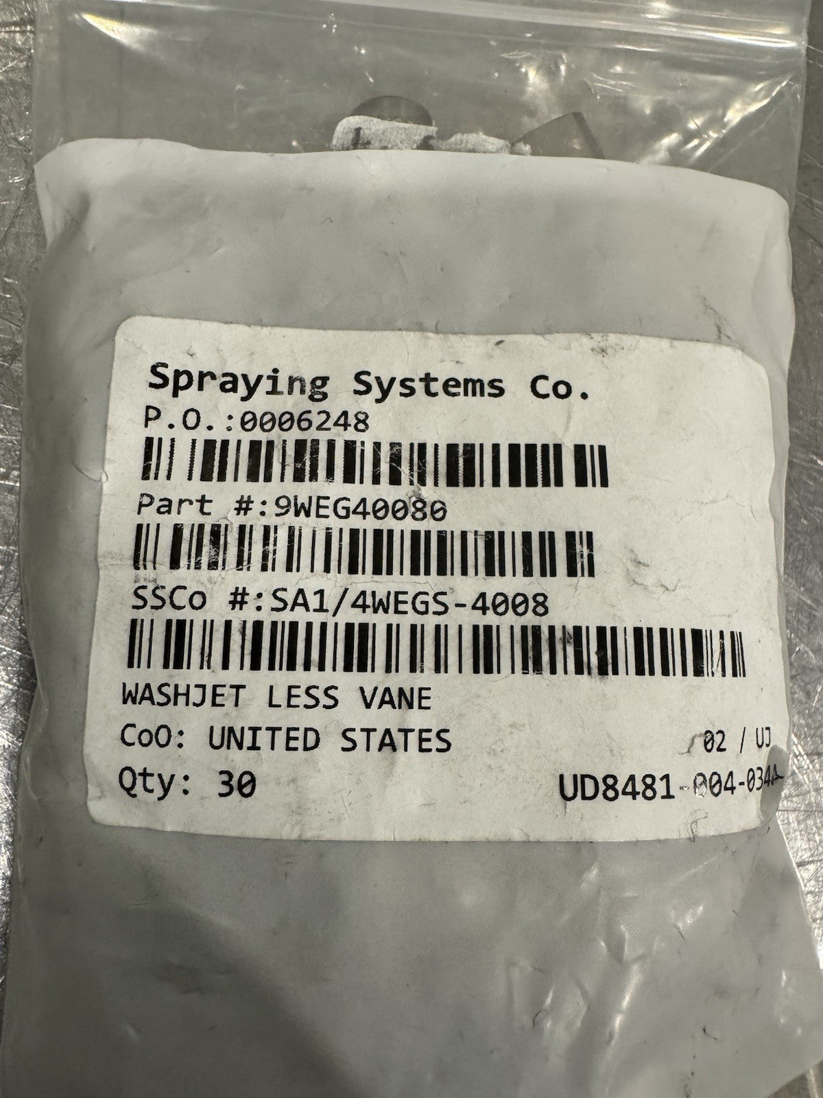 9WEG40080 Spraying Systems Washjet Less Vane Spray Nozzle 30 PACK NEW SHIPS FREE