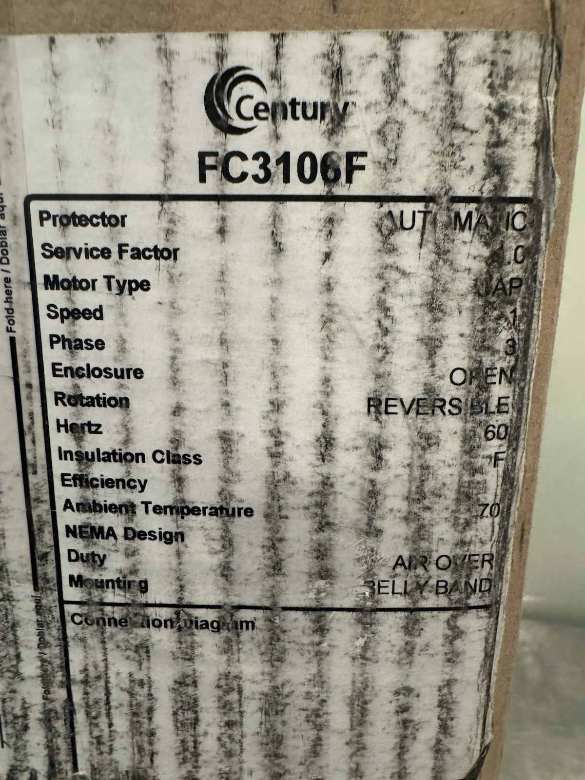 Century FC3106F Condenser Fan Motor 1HP 200-230/460V 1140 RPM NEW! FREE SHIPPING