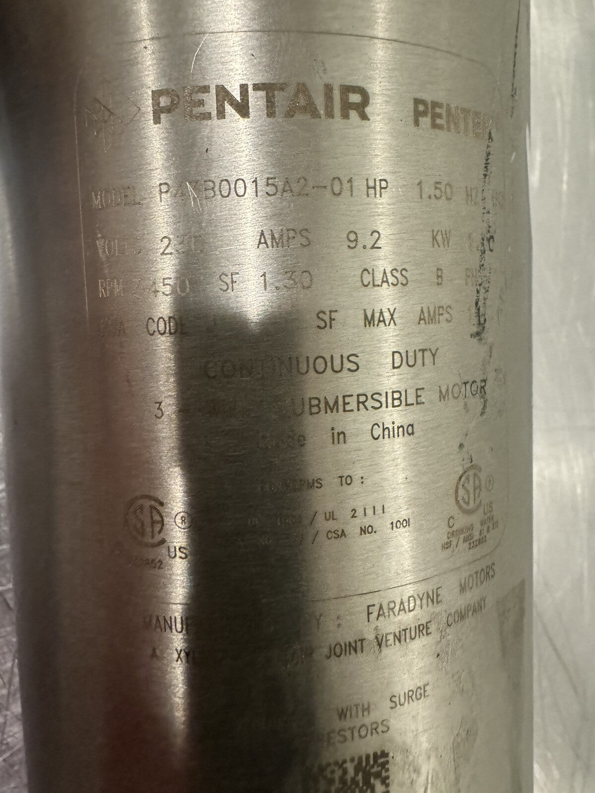 Pentair P43B0015A2-01 Submersible Pump Motor 1.5HP 4” X Series NEW! SHIPS FREE!