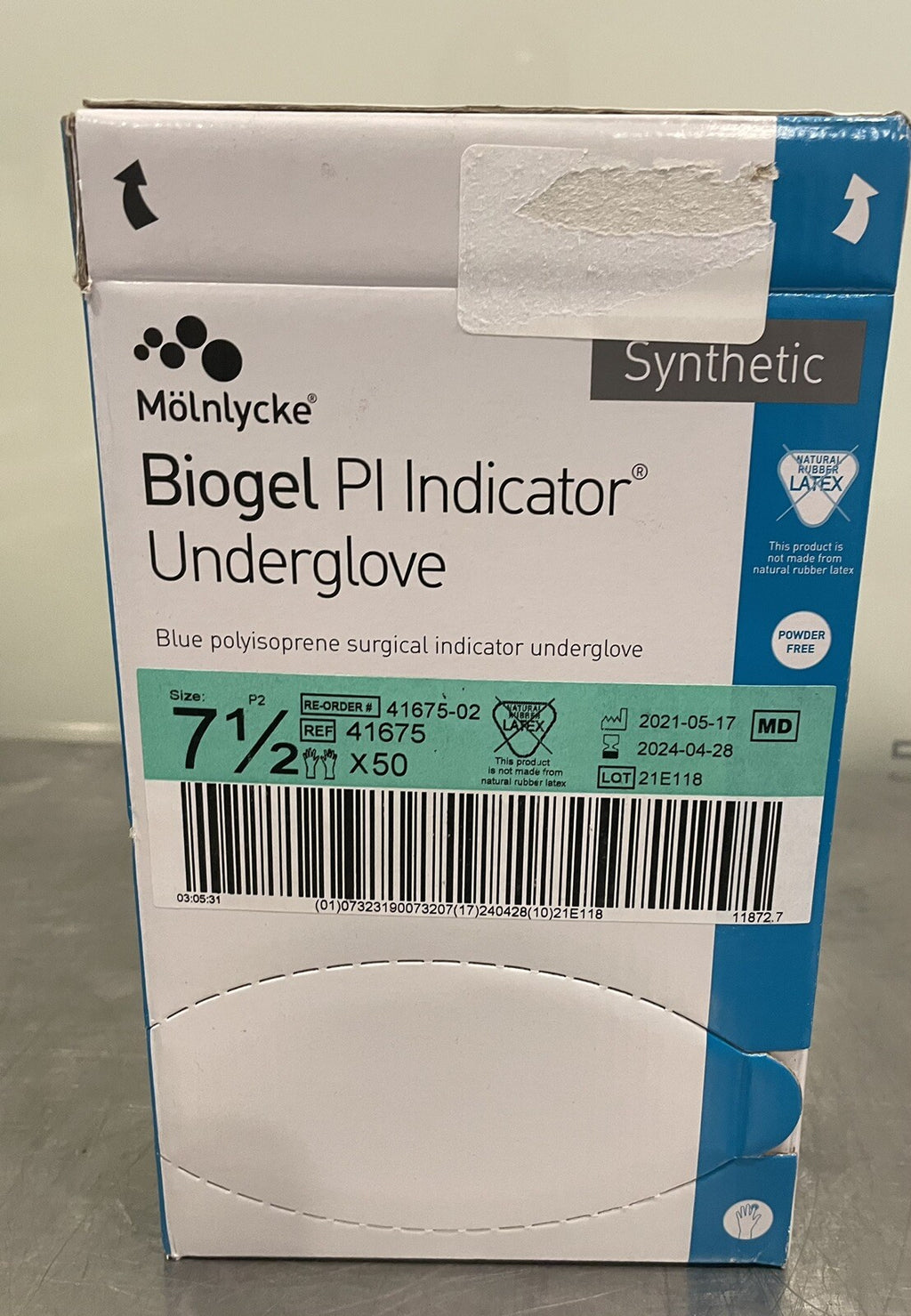 Molnlycke 41675 Biogel PI Indicator Inderglove 50 PAIR Sz 7.5 NEW! FREE SHIPPING