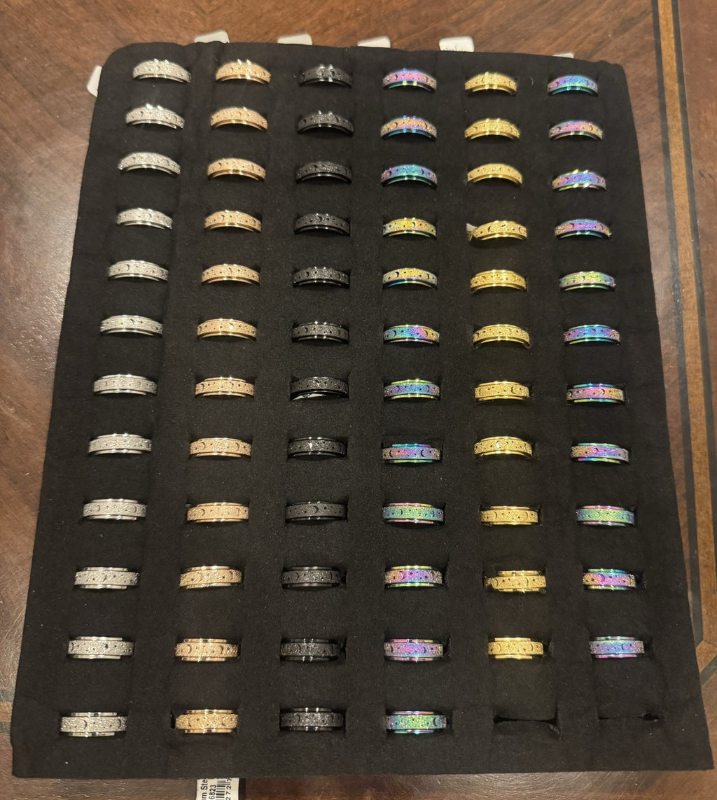 Puka Creations Titanium Steel Rings Stars Moon Middle Spins 70 PACK NEW!