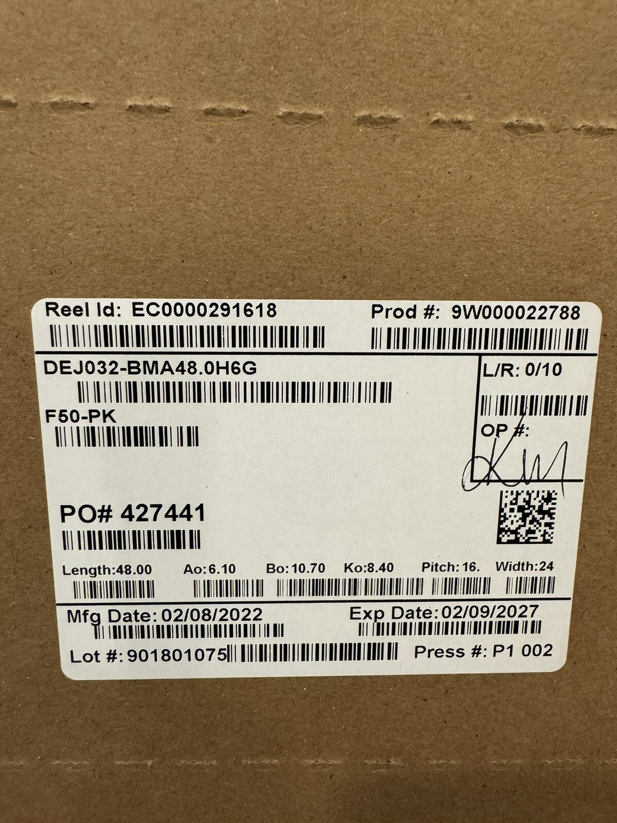 Advantek DEJ032-BMA48.0H6G Plastic Tab Reel 9W000022778 NEW! FREE SHIPPING!
