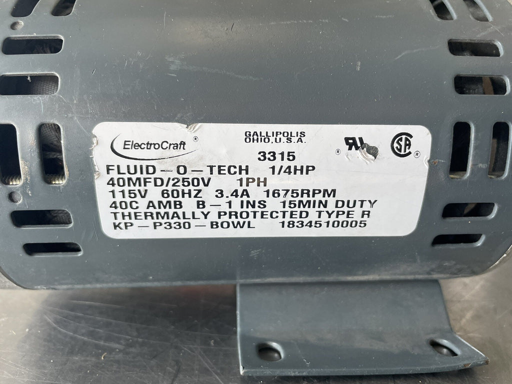 ElectroCraft Motor 3315 Fluid-O-Tech 40MFD/250V 1PH 115V 3.4AMP 1675 RPM NEW!!