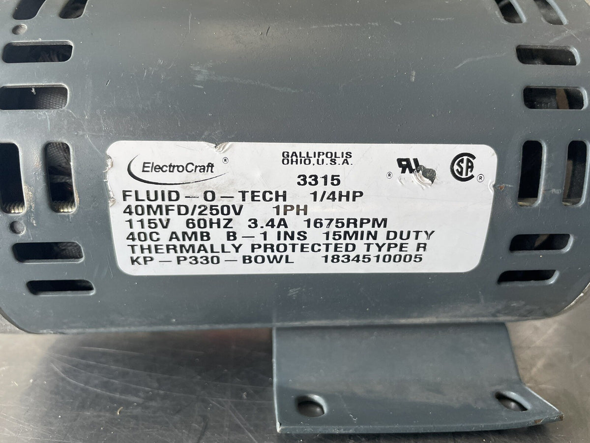ElectroCraft Motor 3315 Fluid-O-Tech 40MFD/250V 1PH 115V 3.4AMP 1675 RPM NEW!!