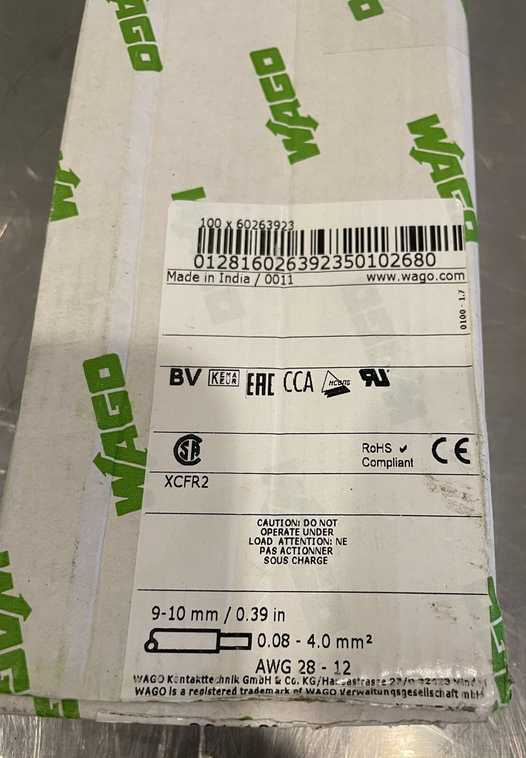 Wago 281-107 Terminal Block 2 Conductor BOX OF 100 NEW! FREE SHIPPING!