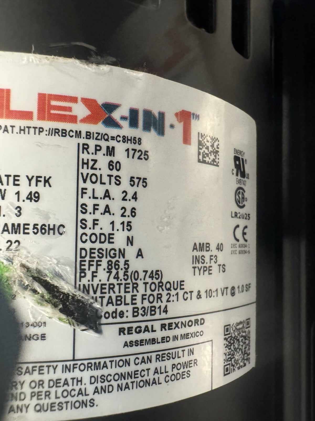 Marathon FX02FK003 Motor 2HP 1725 RPM 3PH FLEX-IN-1 NEW! FREE SHIPPING!