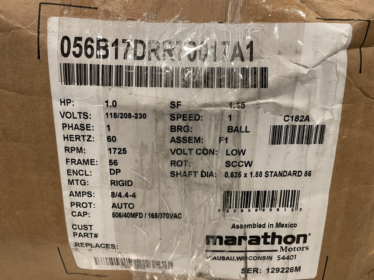 Marathon C182A Electric Motor 1HP 115/208-230V 1725 RPM 056B17DRR70017A1 NEW!!!