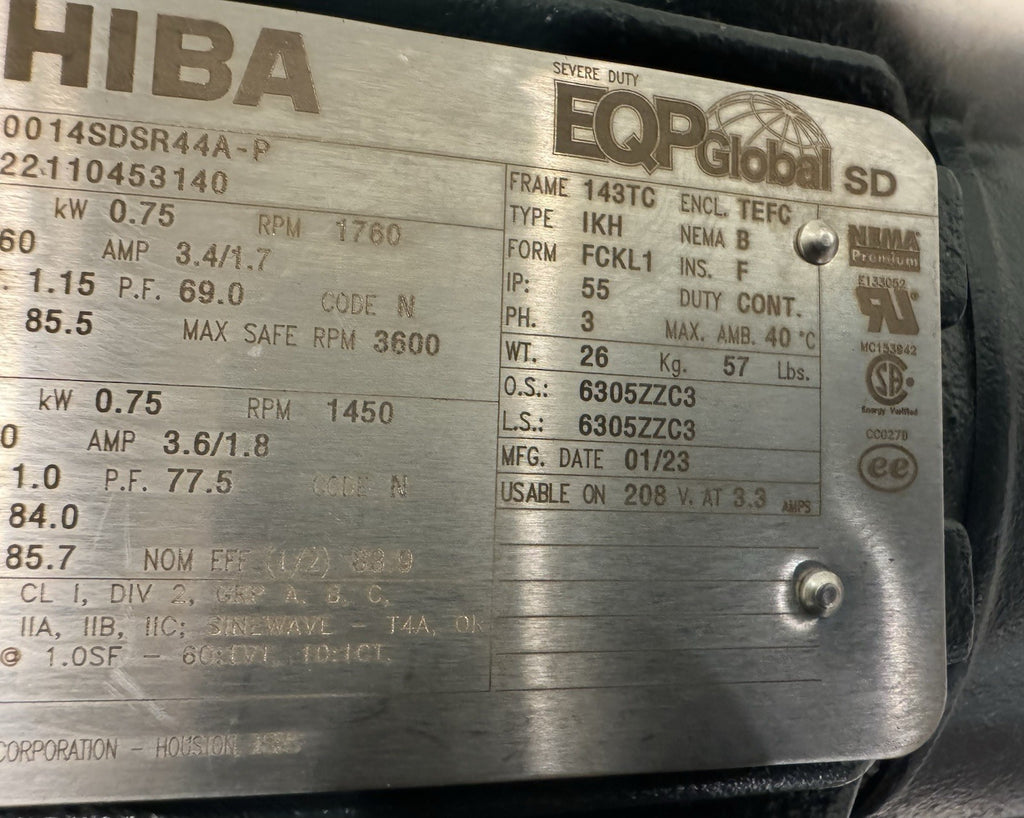 Toshiba 0014SDSR44A-P Motor 1HP 230/460V C-Face NEW! SHIPS FREE!