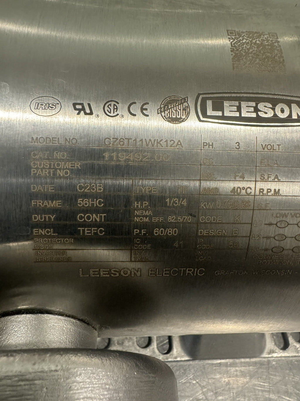 Leeson 119492.00 Washdown Duty Motor Stainless NEW IN BOX! FREE SHIPPING!