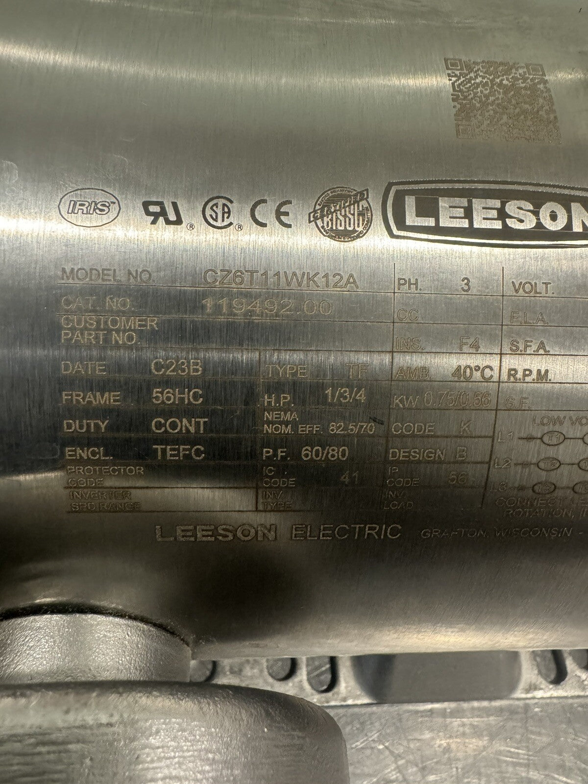 Leeson 119492.00 Washdown Duty Motor Stainless NEW IN BOX! FREE SHIPPING!