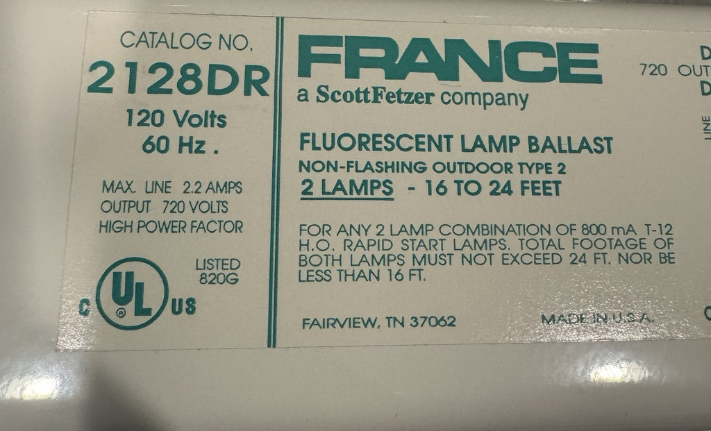 France 2128DR Sign Ballast Fluorescent 120V 800 mA T-12 NEW IN BOX! SHIPS FREE