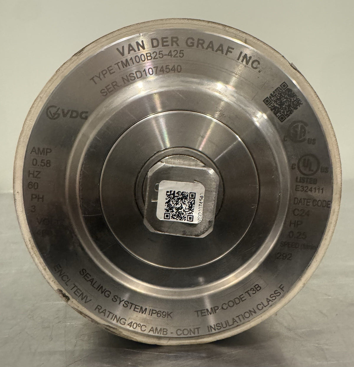 Van Der Graaf TM100B25-425 Drum Motor Roller .58 Amp 460V 3Ph .25 HP NEW!