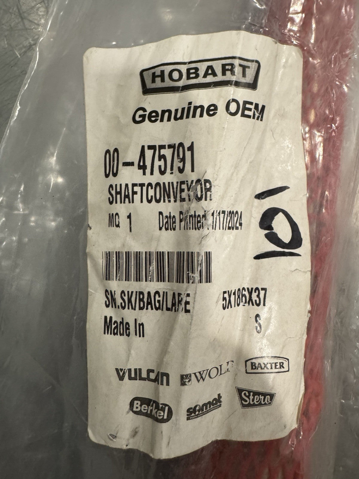 Hobart 00-475791 Conveyor Shaft Dishwasher Unload FT900S FT900 FT900SD NEW!