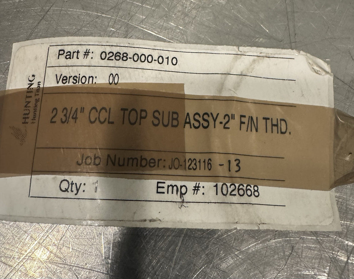 0268-000-010 2-3/4” CCL Top Sub ASSY-2” F/N Thread NEW! FREE SHIPPING!