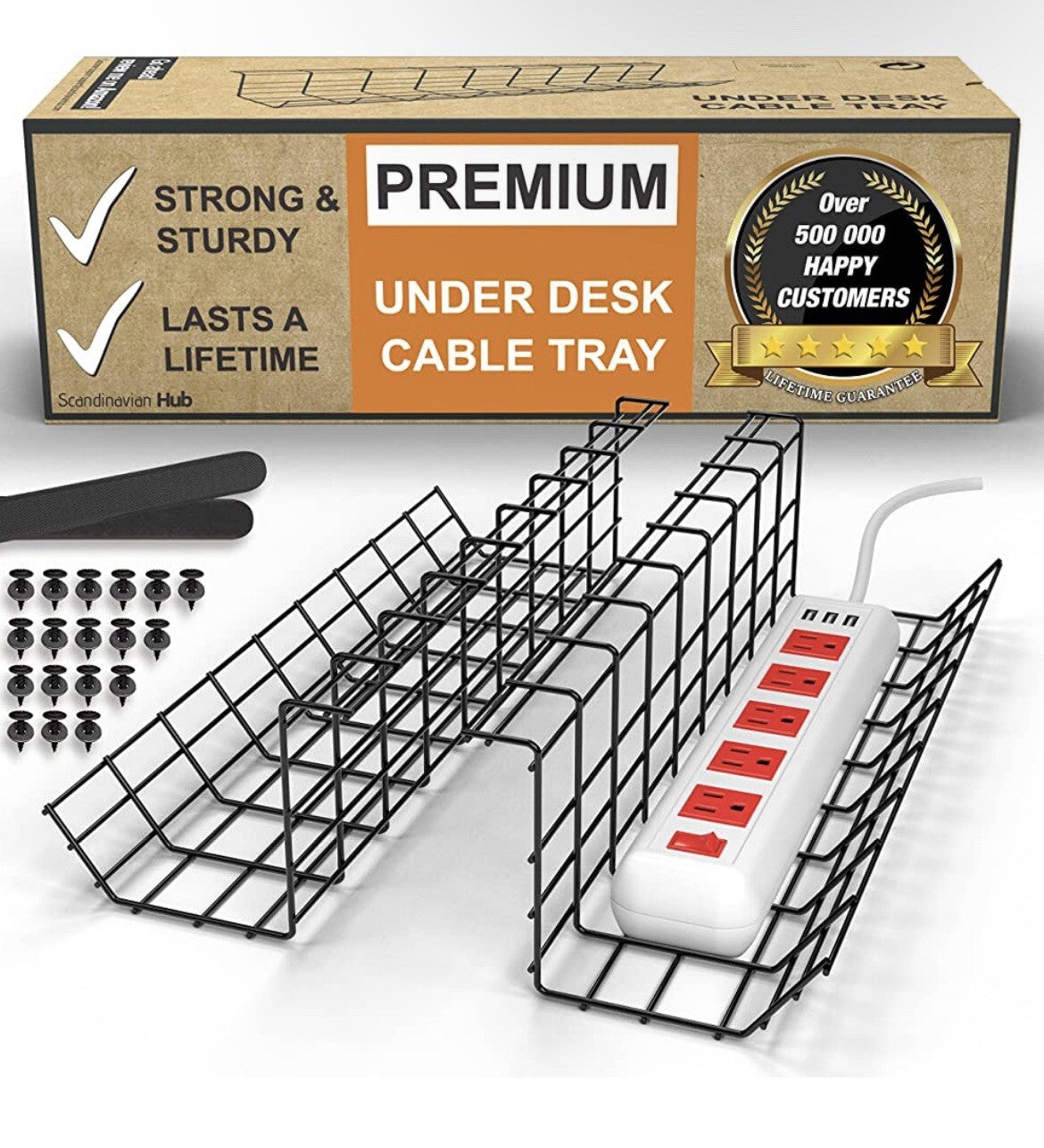 Scandinavian Hub Under Desk Rack Cable Tray Organizer Black Set Of 2 NEW IN BOX