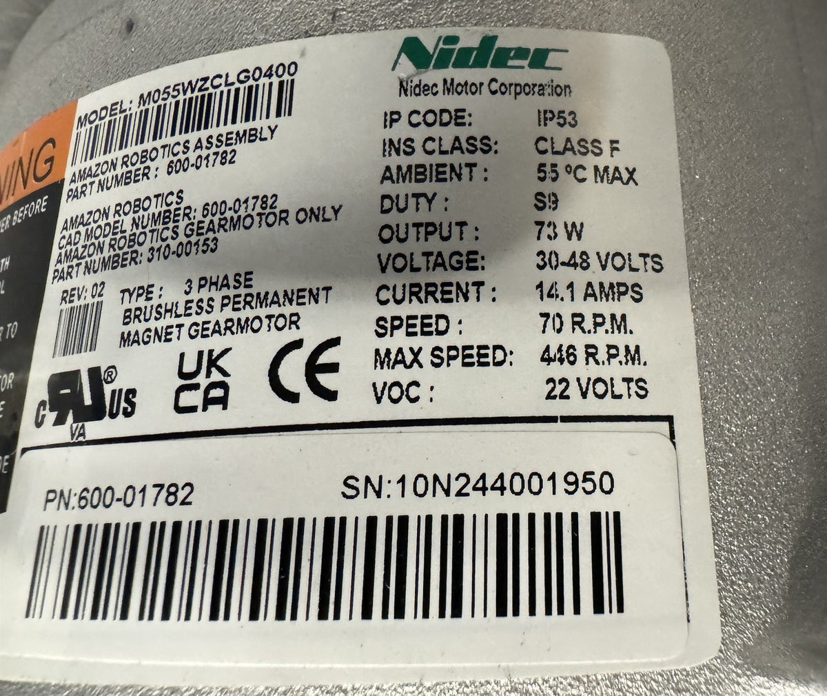 Nidec 600-01782 Permanent Magnet Gear Motor M055WZCLG0400 NEW! SHIPS FREE!
