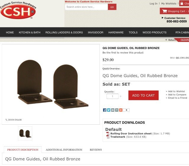 Quiet Glide Dome Guides Part# QG.1301.DG.07 Oil Rubbed Bronze
