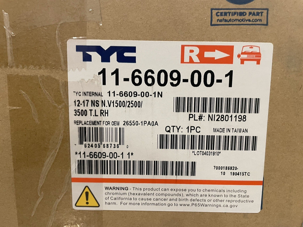 TYC 11-6609-00-1 Taillight Right Passenger For Nissan NV 12-17 NEW!