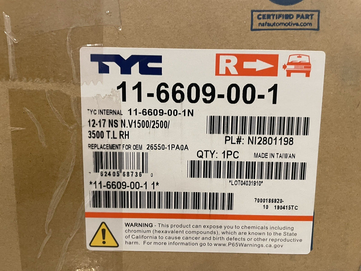 TYC 11-6609-00-1 Taillight Right Passenger For Nissan NV 12-17 NEW!