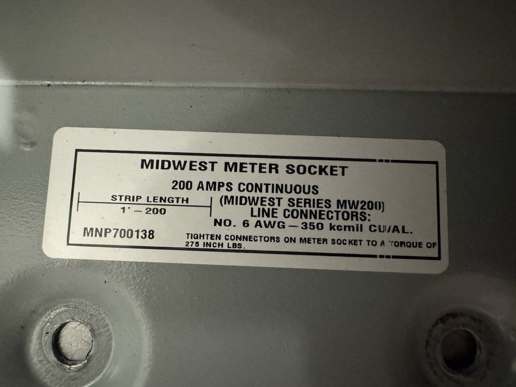 Midwest MNP700138 Meter Socket Box 200 Amp NEW! FREE SHIPPING!