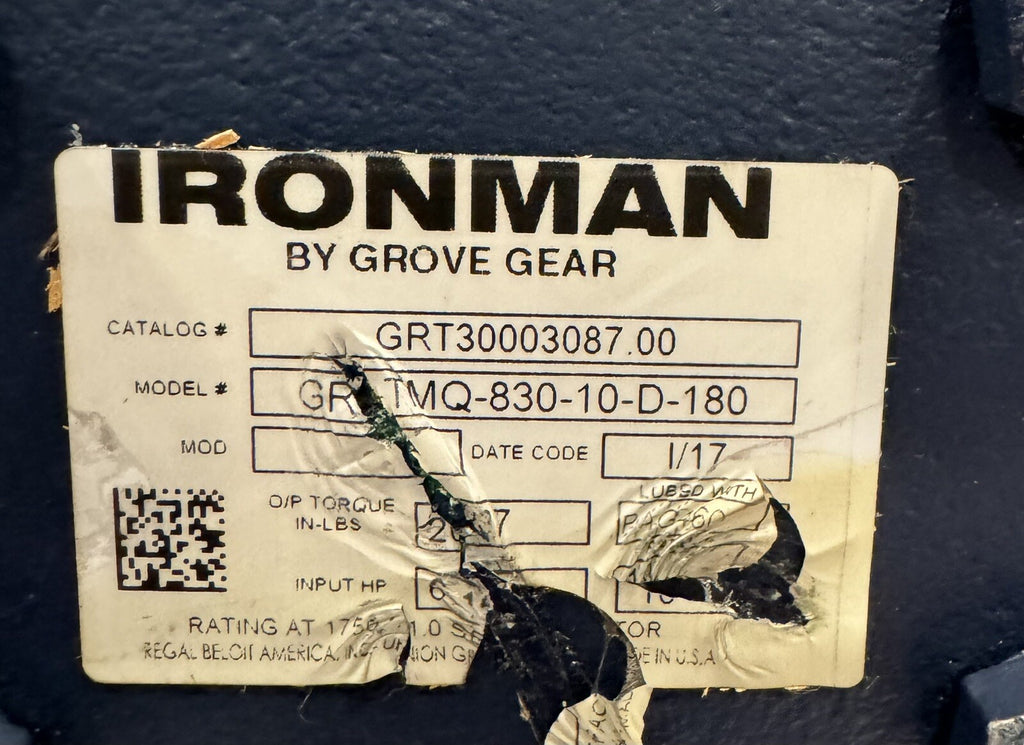 Grove Gear GR-TMQ-830-10-D-180 Worm Gear Reducer GRT30003087.00 NEW! SHIPS FREE!