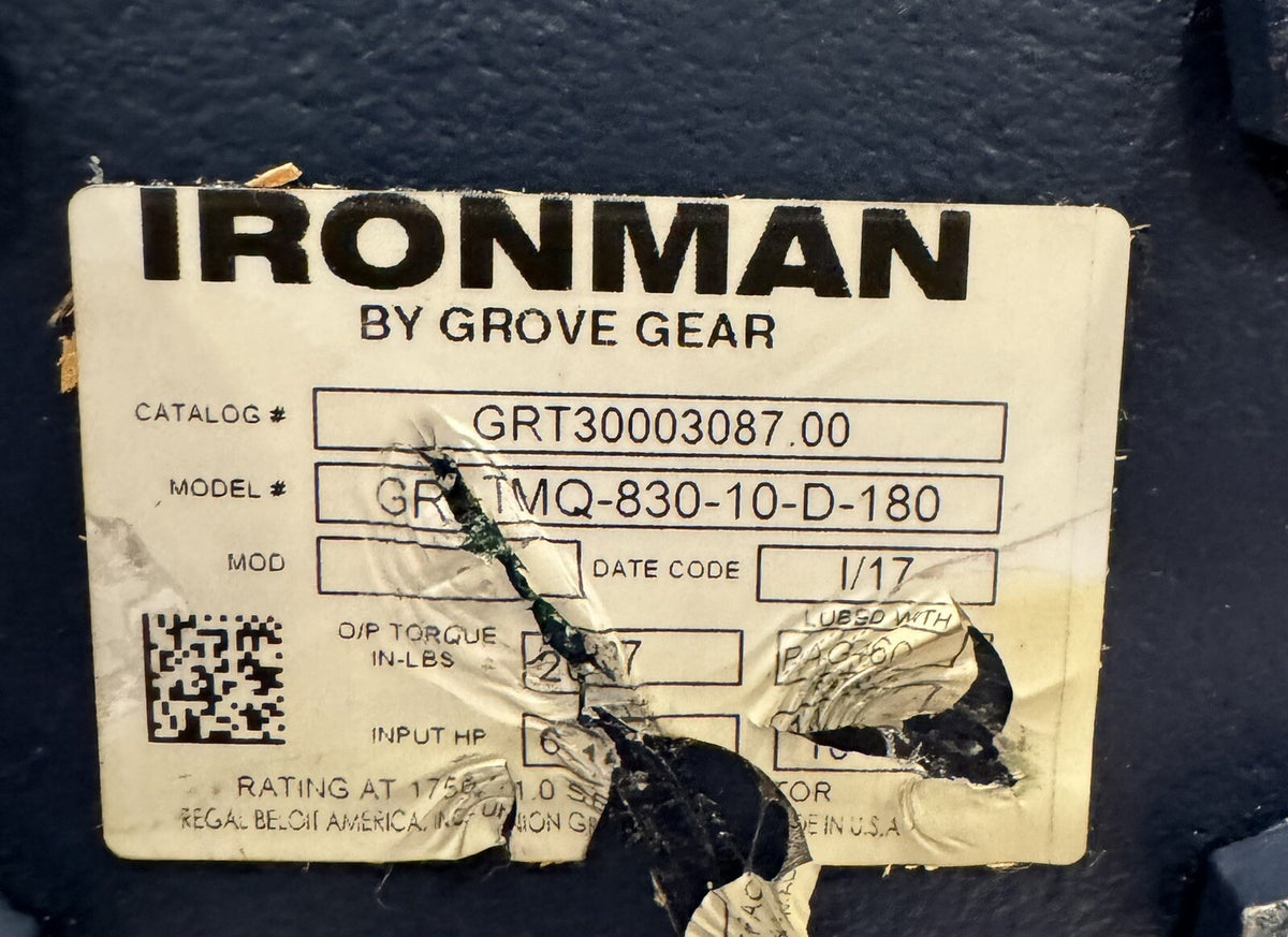 Grove Gear GR-TMQ-830-10-D-180 Worm Gear Reducer GRT30003087.00 NEW! SHIPS FREE!