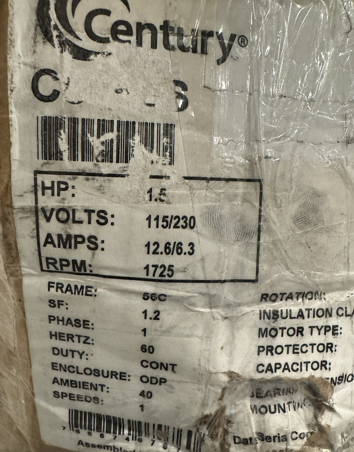 Century C506ES 1.5HP 115/208-230V 1PH 1725/1425 RPM Motor K56AB97A01 NEW IN BOX!