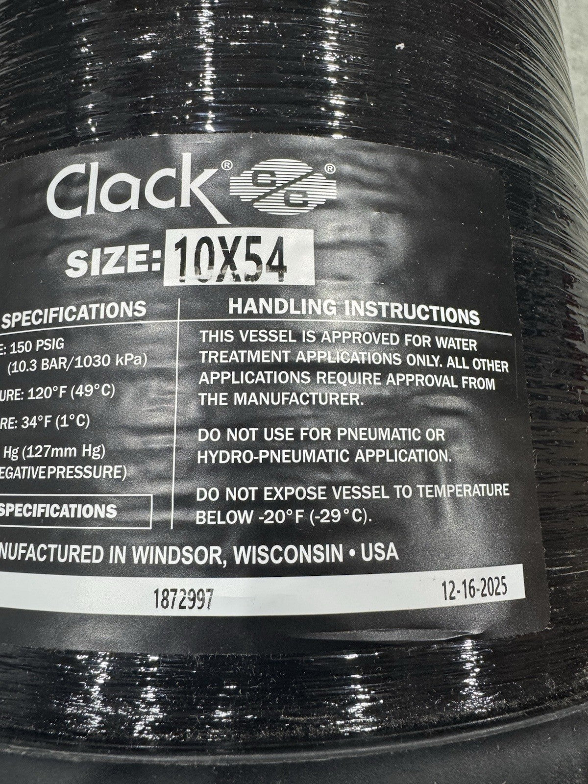Clack 10x54 Filter Tank Assembly Black NEW! FREE SHIPPING!