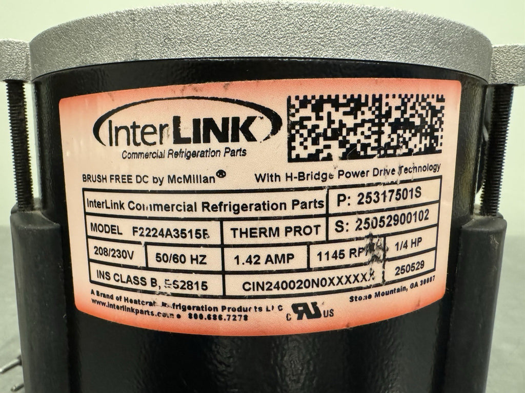 Interlink 25317501S Motor 208/230V 1.42A 1145 RPM 1/4 HP F2224A3515B NEW! FREE  