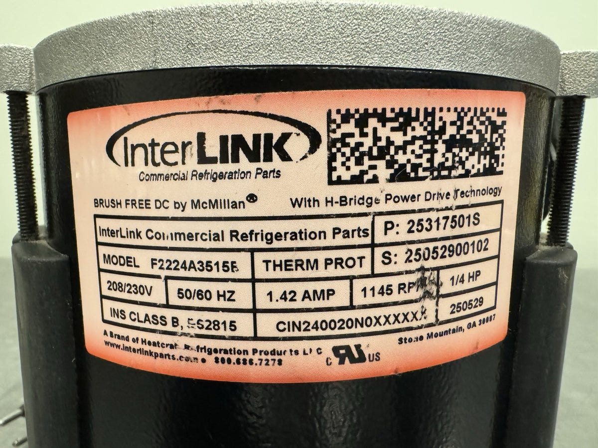 Interlink 25317501S Motor 208/230V 1.42A 1145 RPM 1/4 HP F2224A3515B NEW! FREE  