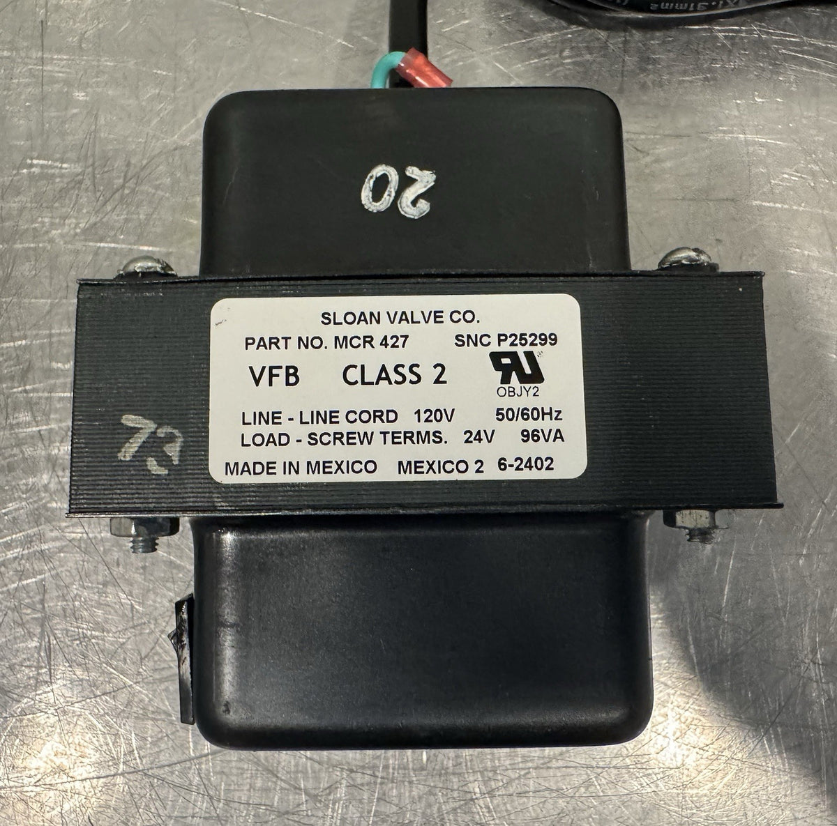 Sloan MCR427 Step Down Transformer 24 VAC/100 VA Class 2 MCR-427 NEW! SHIPS FREE