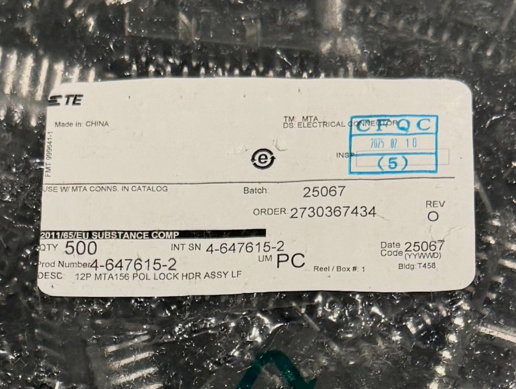 4-647615-2 TE Connectivity 12P MTA156 POL LOCK HDR ASSY LF 500 PACK NEW!