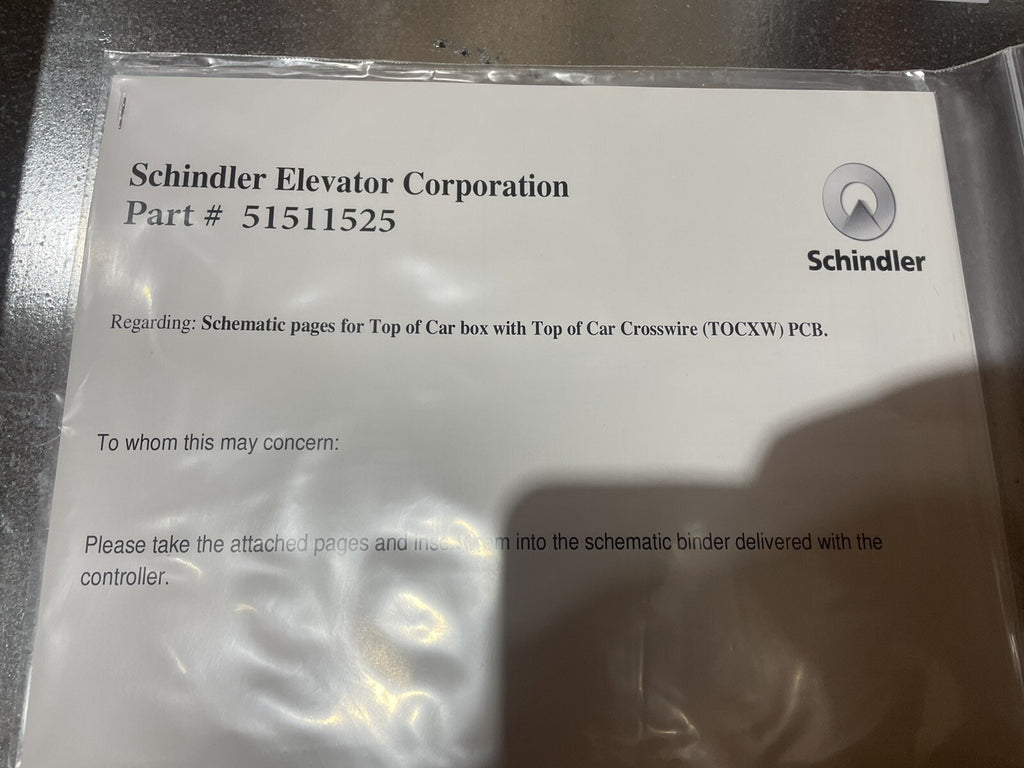 Schindler Elevator 51521525 Top Of Car Box W/ Top Of Car Crosswire TOCXW NEW!