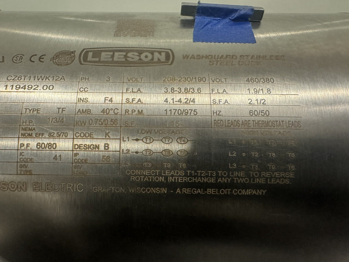 Leeson 119492.00 Washdown Duty Motor Stainless NEW IN BOX! FREE SHIPPING!