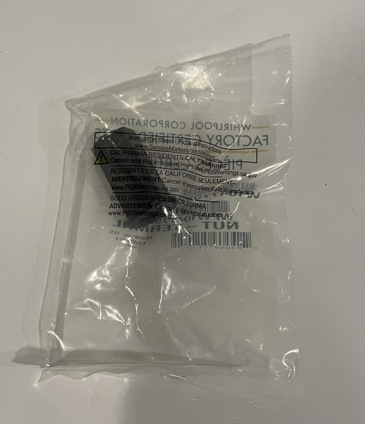 Whirlpool W10477552 Genuine Dishwasher Heating Element Nut NEW! FREE SHIPPING!