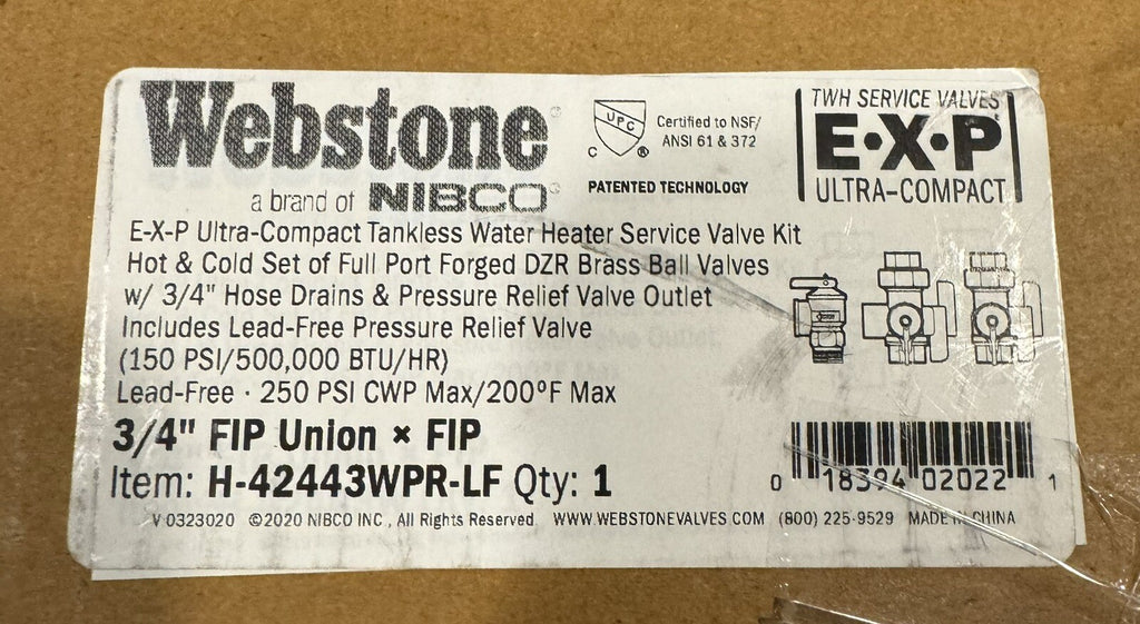 Webstone H-42443WPR-LF Tankless Water Heater Service Valve Kit NEW! SHIPS FREE!