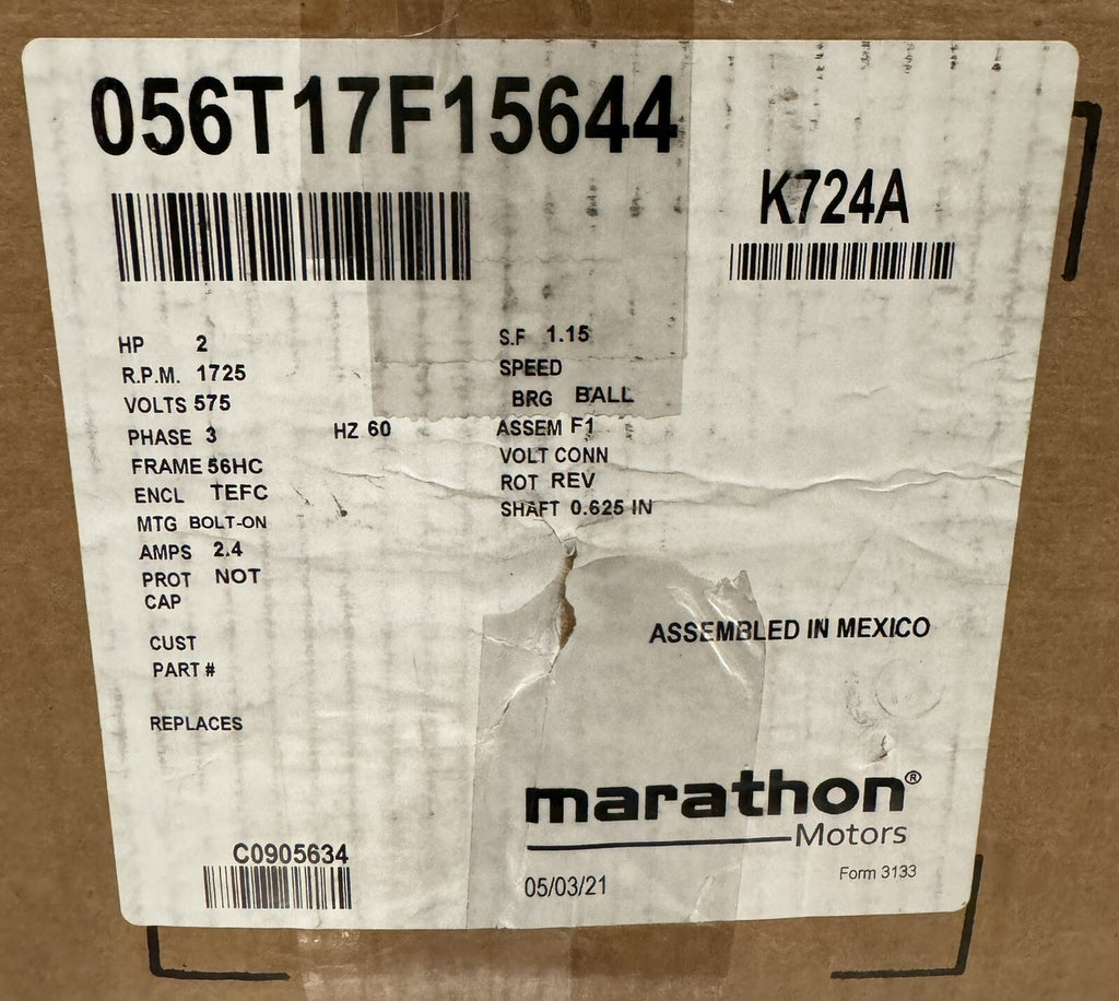Marathon 056T17F15644 Motor 2 HP 1725 RPM 3PH NEW IN BOX! FREE SHIPPING!